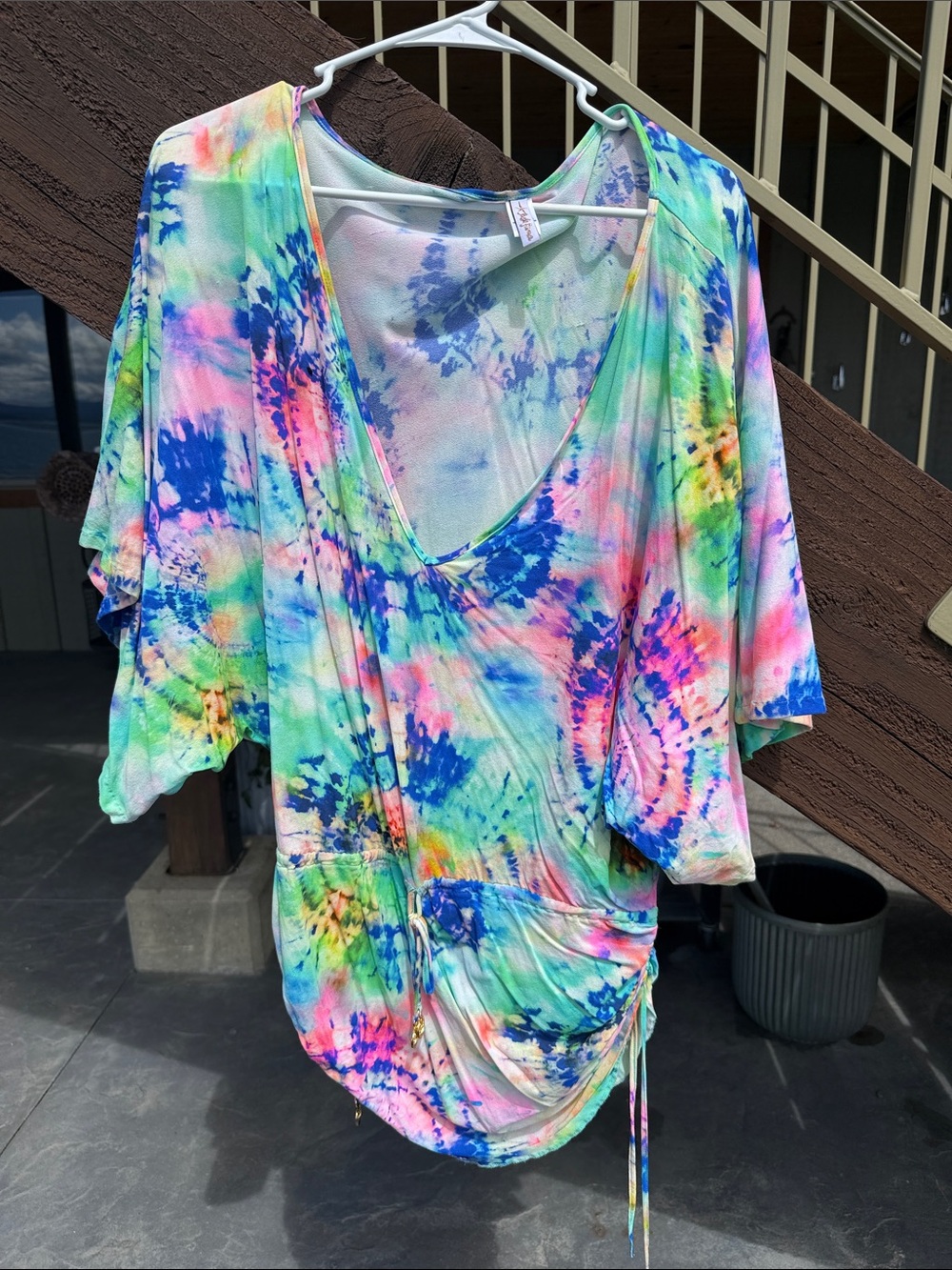 Luli Fama size medium V-Neck coverup. Women’s Multicolor Tie-Dye Swim Cover-Up